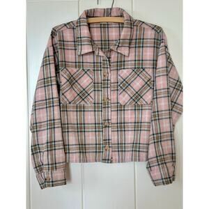 Altar’d State Plaid Cropped Flannel Button Down Size M